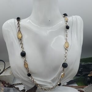Dana Buchman Elegant Black and Gold Tone Crystal Panel  Necklace 34 Inch N3919